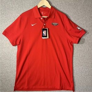 New Orleans Pelicans Polo Shirt Mens Large Red Nike Dri Fit NBA Authentics NWT